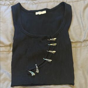 MOTF Black Asymmetrical Ribbed Tank Top